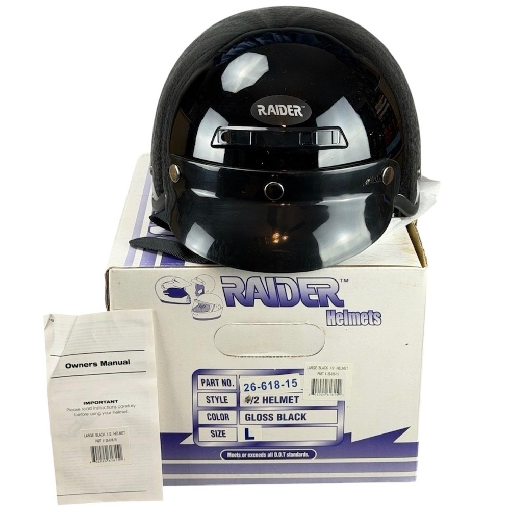 NEW RAIDER Black Glossy Large 1/2 Helmet Motorcycle DOT Approved 26-618-15